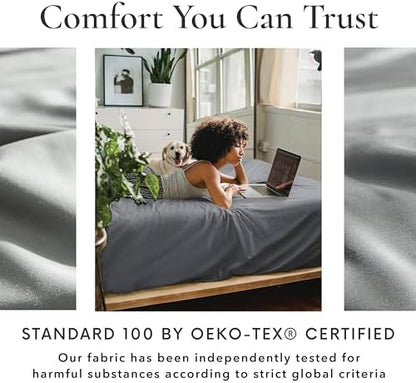 Bamboo Bay 6 Piece Full Size Sheet Set, 100% Viscose Made from Bamboo, Breathable, Ultra Soft Cooling Bed Sheets for Hot Sleepers, Beddings with Deep Pockets Fit 16" Mattress, Dark Grey