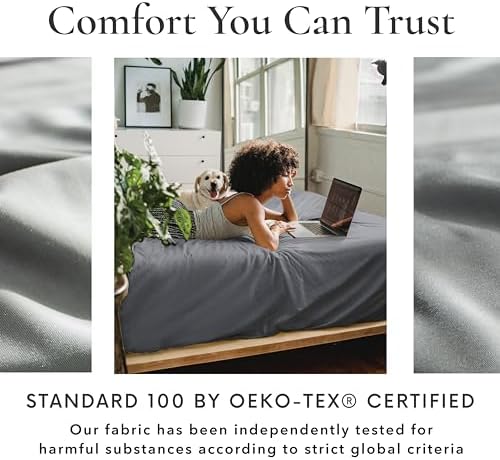Bamboo Bay 6 Piece King Size Sheet Set, 100% Viscose Made from Bamboo, Breathable, Ultra Soft Cooling Bed Sheets for Hot Sleepers, Beddings with Deep Pockets Fit 16" Mattress, Dark Grey