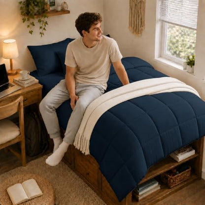 Anluoer Twin Comforter Set, 5 Piece Bed in a Bag Twin Bedding Sets