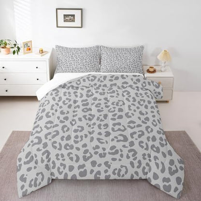 Feelyou Leopard Print Bedding Set Silver Gray Leopard Comforter Set for Boys Girls Kids Cheetah Printed Comforter Africa Wild Animal Skin Theme Duvet Set Room Decor Twin Size Quilt Set 2Pcs