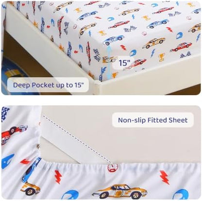 Viviland Kids Full Bedding Sets, Boys Comforter, Sky Blue Sports Cars