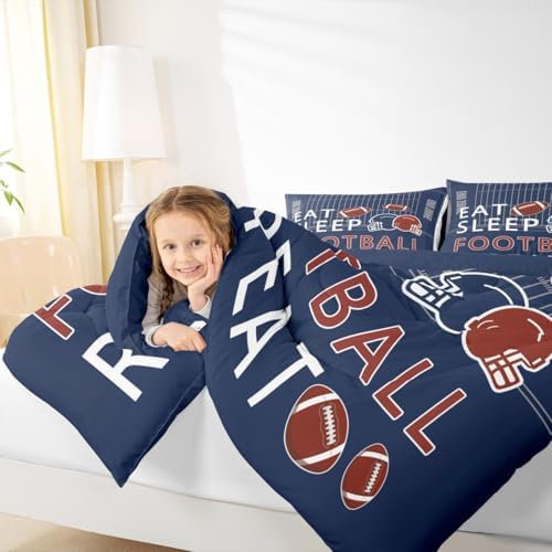 Castle Fairy Rugby Twin Size Comforter Set,Football Field Quilt Set Soft Bed Collection,Ball Sports Games Navy Blue Bedding Comforter for Boys Girls Room Decor,2 Pcs