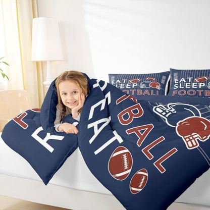 Castle Fairy Rugby Twin Size Comforter Set,Football Field Quilt Set Soft Bed Collection,Ball Sports Games Navy Blue Bedding Comforter for Boys Girls Room Decor,2 Pcs