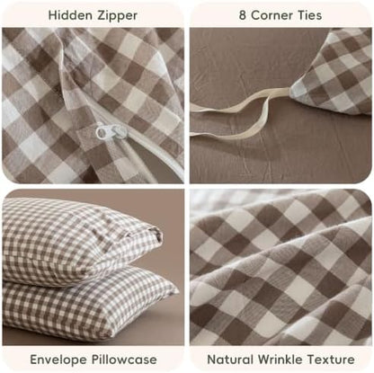 JIYUAN Full Washed Cotton Duvet Cover Set, 3-Piece,Classic Gingham