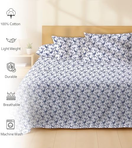 RUVANTI 100% Cotton Percale King Sheets, Crisp and Soft, Paisley Ornament