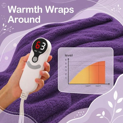 Eydna Electric Heated Blanket Twin Size 62"×84" with 9 Heating Levels & 1-10Hs Auto Off, Heating Blankets Double Sided Plush Sherpa, Energy Efficient, Machine Washable, Gifts for Grandma- Dark Purple