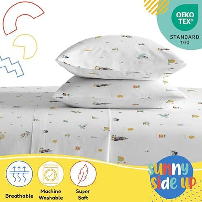 Sunny Side Up Kids Sheet Set with Fitted, Flat Sheets & Pillow Cover - Ultra-Soft Bedding with Pillowcase for Room Decor, White - Star Wars Mandalorian, 4 Piece Full