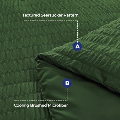 HYMOKEGE Dark Green Twin Comforter Set Seersucker 5 Pieces, All Season Luxury Bed in a Bag Queen for Bedroom, Bedding Set with Comforter, Sheets, Pillowcase & Sham