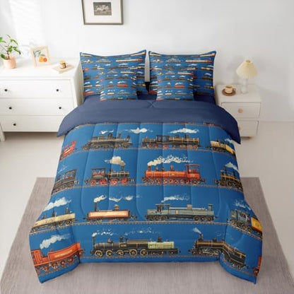 Feelyou Vintage Train Comforter Set Full Size 7 Pcs Bedding Set Boys Girls