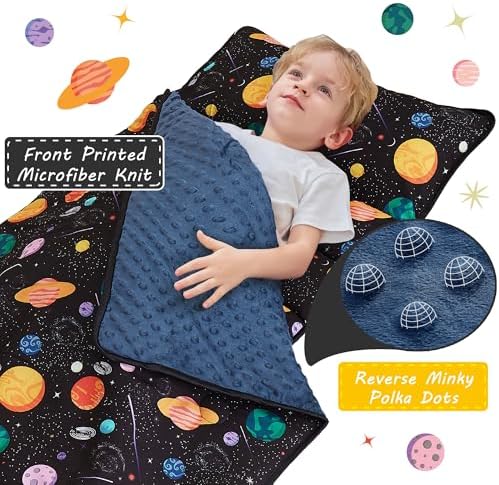Lasoftan Toddler Nap Mat with Pillow and Blanket, Extra Large Rolled Napping Mats,Slumber Bags for Boys Girls,Kids Sleeping Bag for Daycare, Preschool Travel Camping