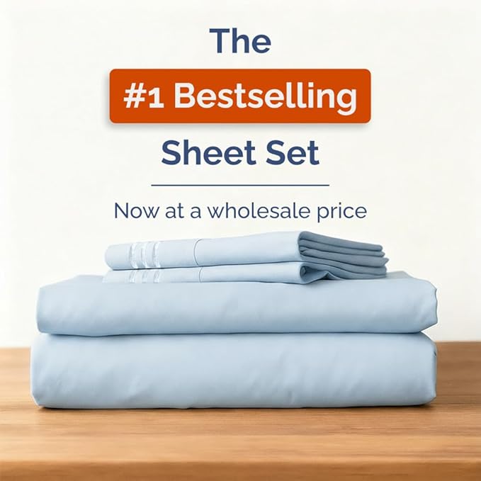 Bulk Case Pack of 16 Sheet Sets - (16) Complete Full Size Sheet Sets with Deep Pockets - Wholesale Bulk Bedding for Hotels, Spas & Airbnbs - Breathable, Cooling, Soft & Wrinkle Free - (Full, Sky Blue)