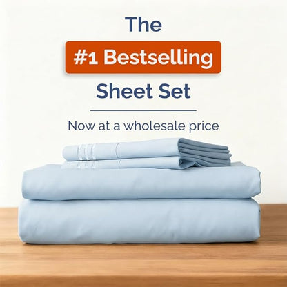 Bulk Case Pack of 16 Sheet Sets - (16) Complete Full Size Sheet Sets with Deep Pockets - Wholesale Bulk Bedding for Hotels, Spas & Airbnbs - Breathable, Cooling, Soft & Wrinkle Free - (Full, Sky Blue)