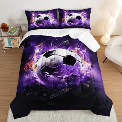 Soccer Bedding Comforter Sets King Size with 2 Pillowcases.