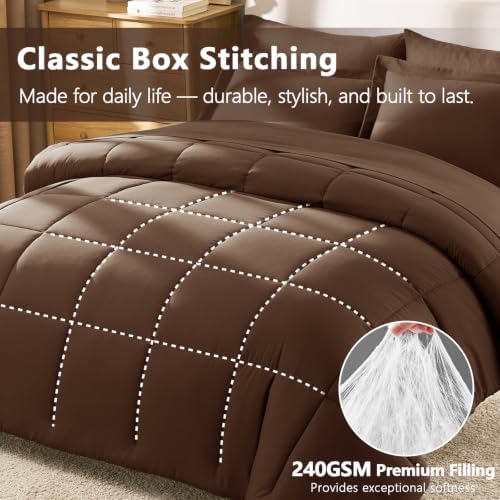 CozyLux King Size Comforter Set, 7-Piece Bed in a Bag, Brown