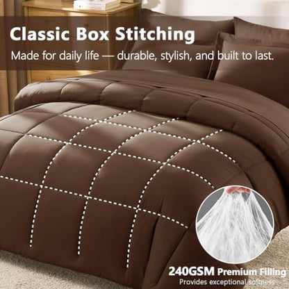 CozyLux Twin Comforter Set, 5-Piece Bed in a Bag, Brown