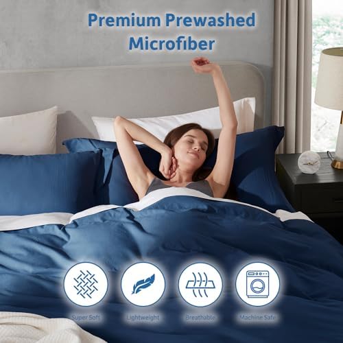 Hearth & Harbor Prewashed Full Duvet Cover Set, Navy Blue