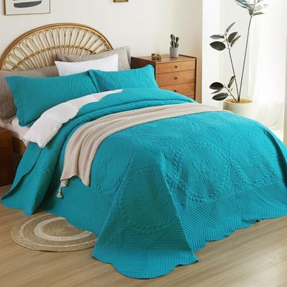 EVENHUG Oversized King Bedspreads California King Quilt Set with Pillow Shams Extra Wide Large King Size Quilts Lightweight Coverlet Bedding Sets Teal Blue 120"x120"