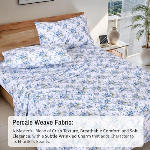 RUVANTI 100% Cotton Twin XL Sheets, Percale Weave Twin XL Set, Paislyona