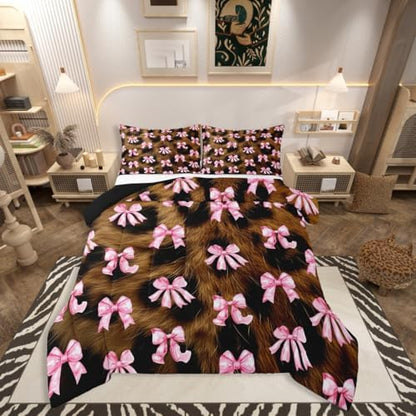 jejeloiu Bowknot Comforter Set King Size Pink Bow Bedding Set for Kids Boys Girls Colourful Bowknot Duvet Quilt Bow-tie Bedroom Decor Microfiber 3 Pcs with 2 Pillow Cases