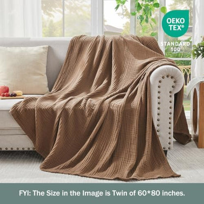 EMME Muslin Blankets for Adults Throw Blanket for Couch Breathable Gauze Soft Lightweight Airy Brown Twin 60" x 80"