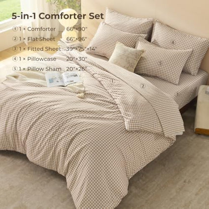 Litanika Twin/Twin XL Comforter Set 5 Pieces Earthy Tan Gingham