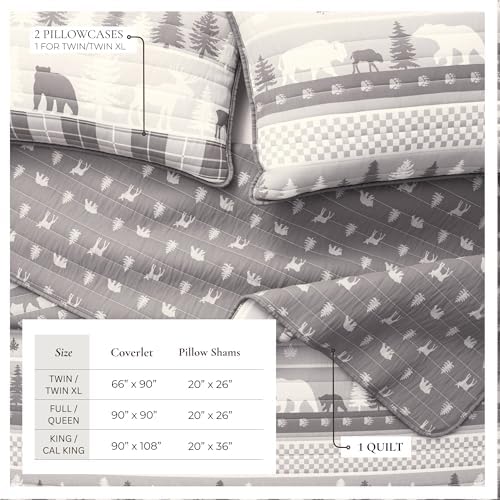 Great Bay Home Lodge Quilt Set - 3-Piece Full/Queen Size Rustic Bedding Set - Lightweight, All-Season, Reversible Bedspread (Rustic Landscape Grey)