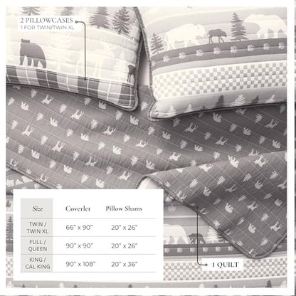 Great Bay Home Lodge Quilt Set - 3-Piece Full/Queen Size Rustic Bedding Set - Lightweight, All-Season, Reversible Bedspread (Rustic Landscape Grey)