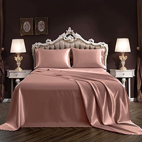 SiinvdaBZX 4Pcs Satin Sheet Set Queen Size 15-Inch Deep Pocket, Champagne