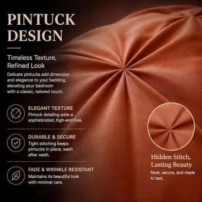 CozyLux King Size Comforter Set Burnt Orange, 7 Pieces Pintuck Bed in a Bag