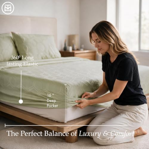 Threadmill 600TC Cotton King Sheet Set, Sateen, Jacquard, Sage Green