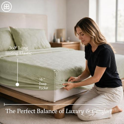 Threadmill 600TC Cotton King Sheet Set, Sateen, Jacquard, Sage Green
