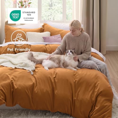 Bedsure Prewashed Duvet Cover Full, Cotton-Like Soft Bedding Set, Gold
