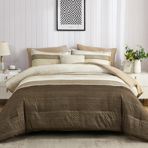 Drucon Chocolate Brown Comforter Set King Size 7 Piece Bed in a Bag