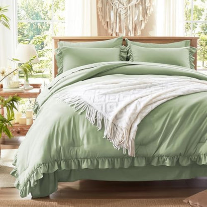 Anluoer Full Size Comforter Sets 7 Piece,Ruffle Bed in a Bag Bedding Sets