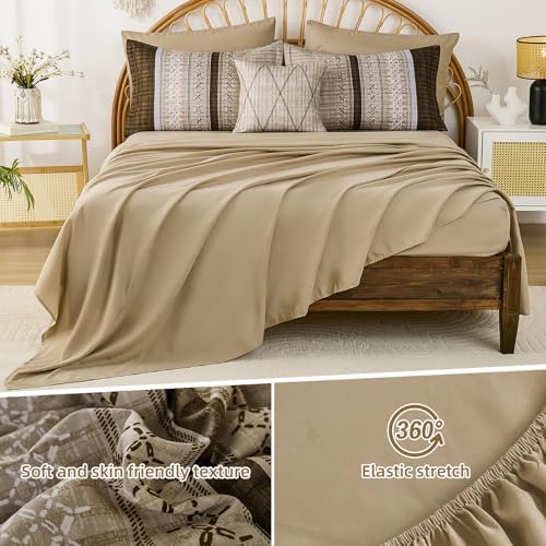 Dintszyayue Brown Comforter Set King Size, 8 Pieces Boho Striped Bed in a Bag Soft Microfiber Bedding Set for All Season