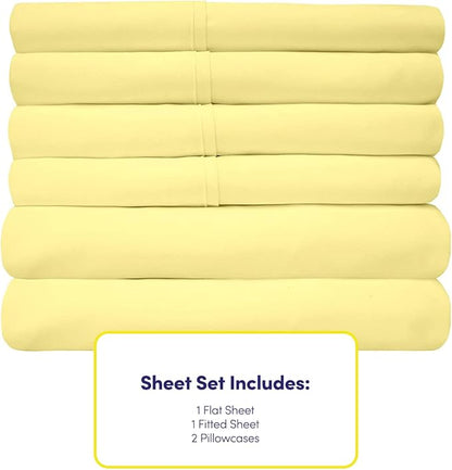 Twin XL Size Bed Sheets - 4 Piece 1500 Supreme Collection Fine Brushed Microfiber Deep Pocket Twin X-Large Sheet Set Bedding - 1 EXTRA PILLOW CASES, GREAT VALUE, Twin XL, Pale Yellow