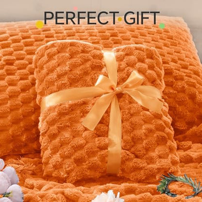 BEDELITE Fluffy Full Comforter Set, Burnt Orange Fleece Bed Set 3 Pieces