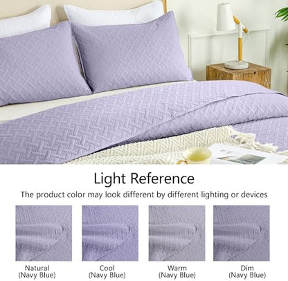 FLYMME Quilts King Size,Lightweight Lavender Bedspreads,Basket Weave Pattern,Ultra Soft Microfiber Bed Coverlet 3 Pieces for All-Seasons (1 Quilt,2 Pillow Shams)