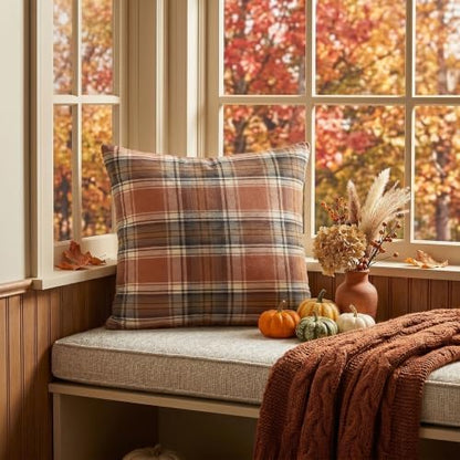 AVOIN colorlife Fall Caramel Brown Plaid Decorative Throw Pillow Covers, 16 x 16 Inch Holiday Scottish Tartan Cushion Case Farmhouse Decoration for Sofa Couch Set of 2