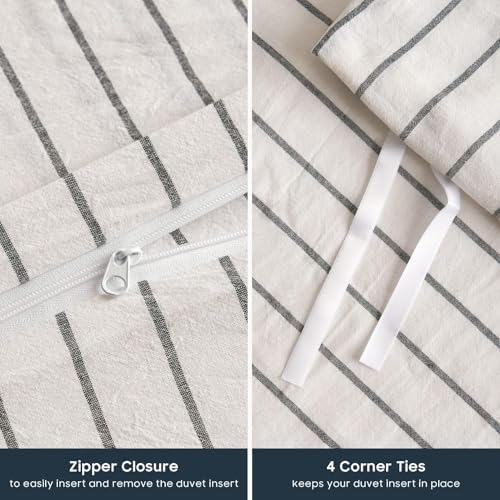 Wake In Cloud Striped Cotton Duvet Cover Set, White, Twin/Twin XL