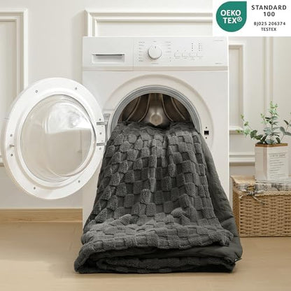 HIG 4pc 2-in-1 Twin-XL Comforter Set with Detachable Fluffy Blanket, Dark Gray