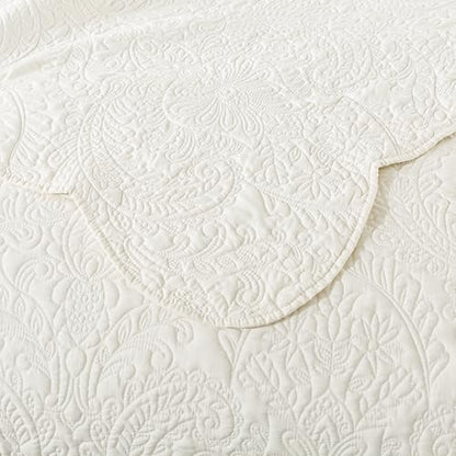 HoneiLife Oversized Queen Bedspreads 110x106- Queen Size Quilt Bedding Sets 3-Piece, Reversible Coverlets Lightweight Bedlinen Set for All Season Use-Beige