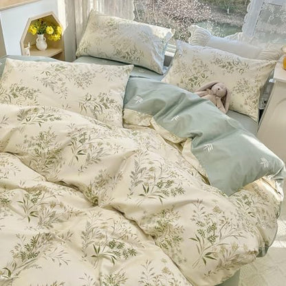 LifeTB Floral Botanical Comforter Set Full Size, Aesthetic Flower Leaves Pattern Cute Floral Bedding Comforter Set, 3 Pieces Lightweight Soft Fluffy Botanical Flowers Comforter with 2 Pillowcases