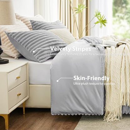 EXQ Home Fluffy Comforter Set Full Size,3 Pieces Bed Set,Grey