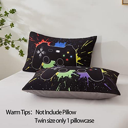 akkialla Gamer Comforter Sets Full Size for Boys Teen,Game Controller Colorful Comforter with 2 Pillowcases,Soft Microfiber Video Gaming 3 Piece Bedding Set for Game Lovers,All Season(Black,Full)