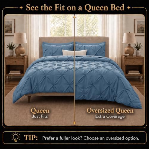 CozyLux Queen Comforter Set Grayish Blue, 7 Pieces Pintuck Bed in a Bag