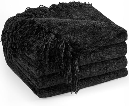 Chenille Throw Blanket for Couch 60" x 80" Twin, Black