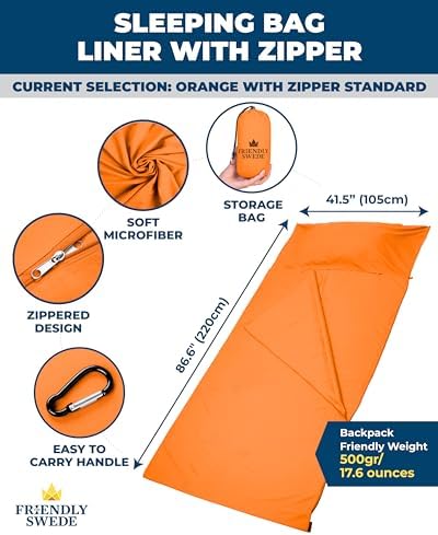 The Friendly Swede Sleeping Bag Liner, Adult Sleep Sack for Hotels, 3 Sizes