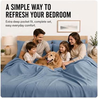 CozyLux Split King Sheets 7-Piece, 21-Inch Deep Pocket, Soft Brushed Feel