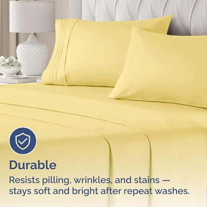 Standard Pillow Cases Set of 4 - Ultra Soft Hotel Quality Pillowcase Covers - Comfy Cozy Bedding for Women, Men, Kids & Teens - Machine Washable Pillow Protectors - 4 Piece Set - Standard Size Yellow
